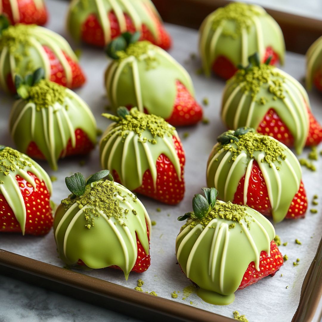 Fraises Enrobées de Chocolat Blanc au Matcha Afbeelding