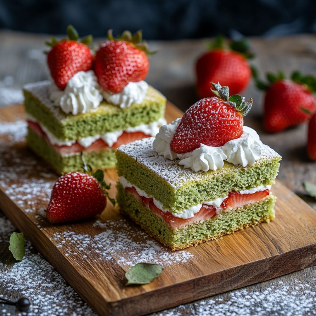 Sandwichs de Gâteau Chiffon au Matcha et Fraises
