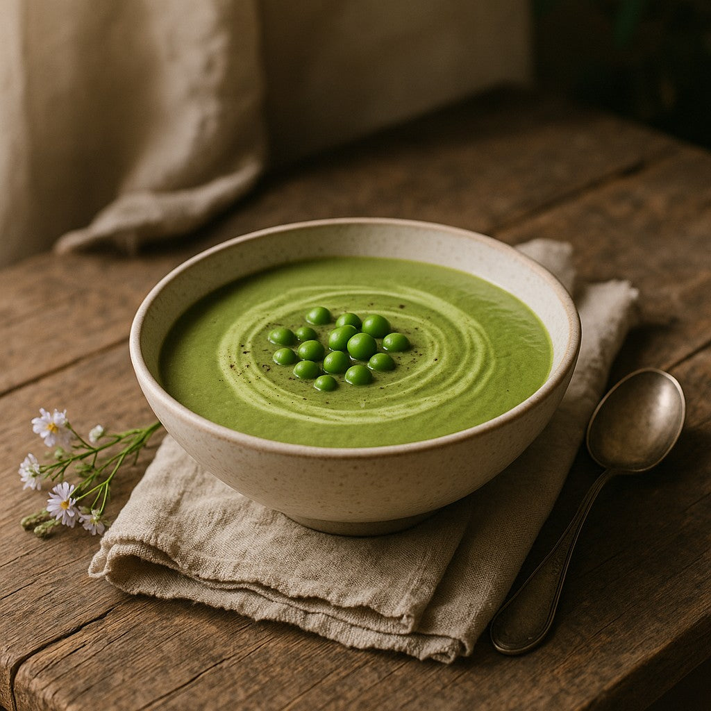 Velouté de petits pois et matcha – Une soupe légère et originale
