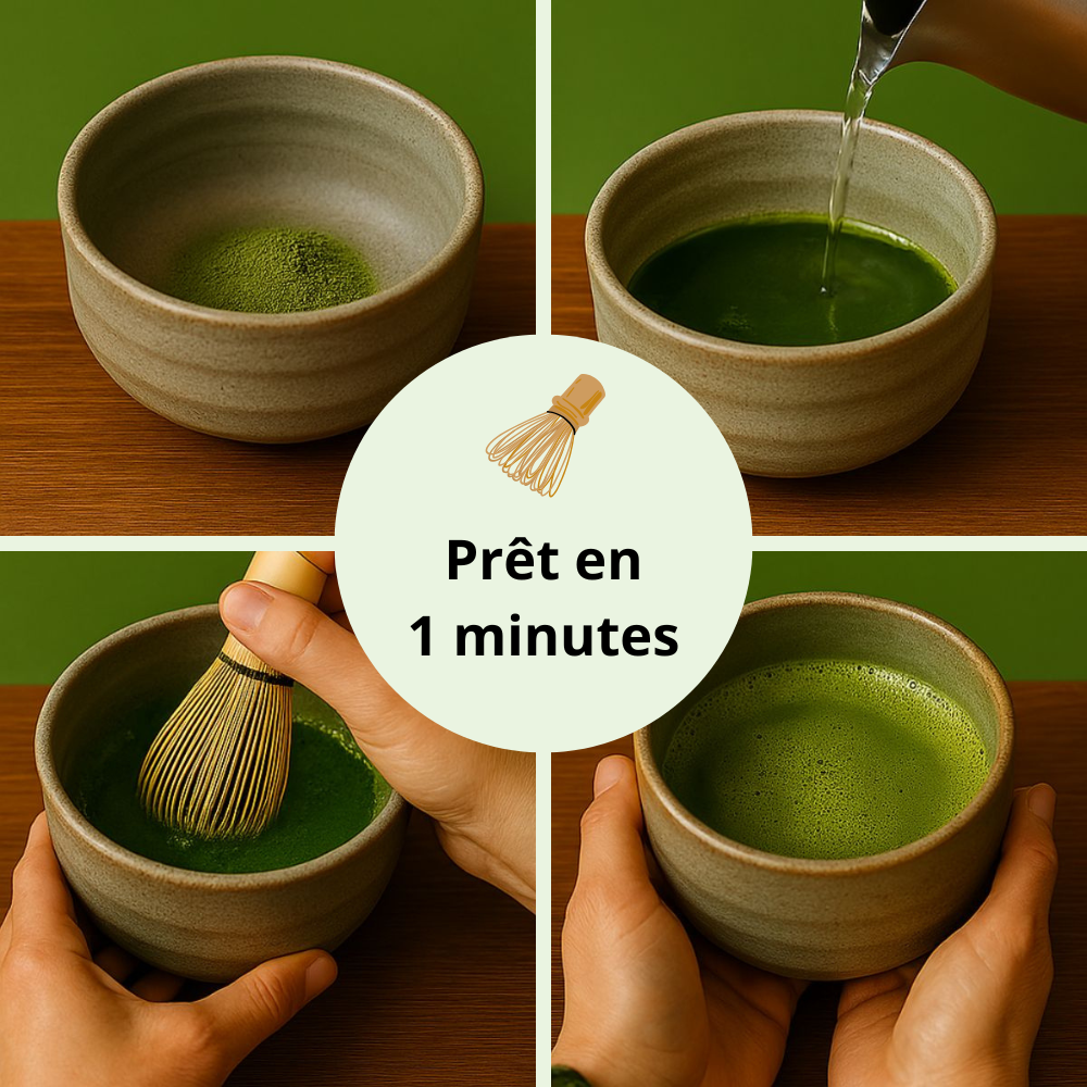 etape de preparation du matcha pret en 1 minutes Afbeelding